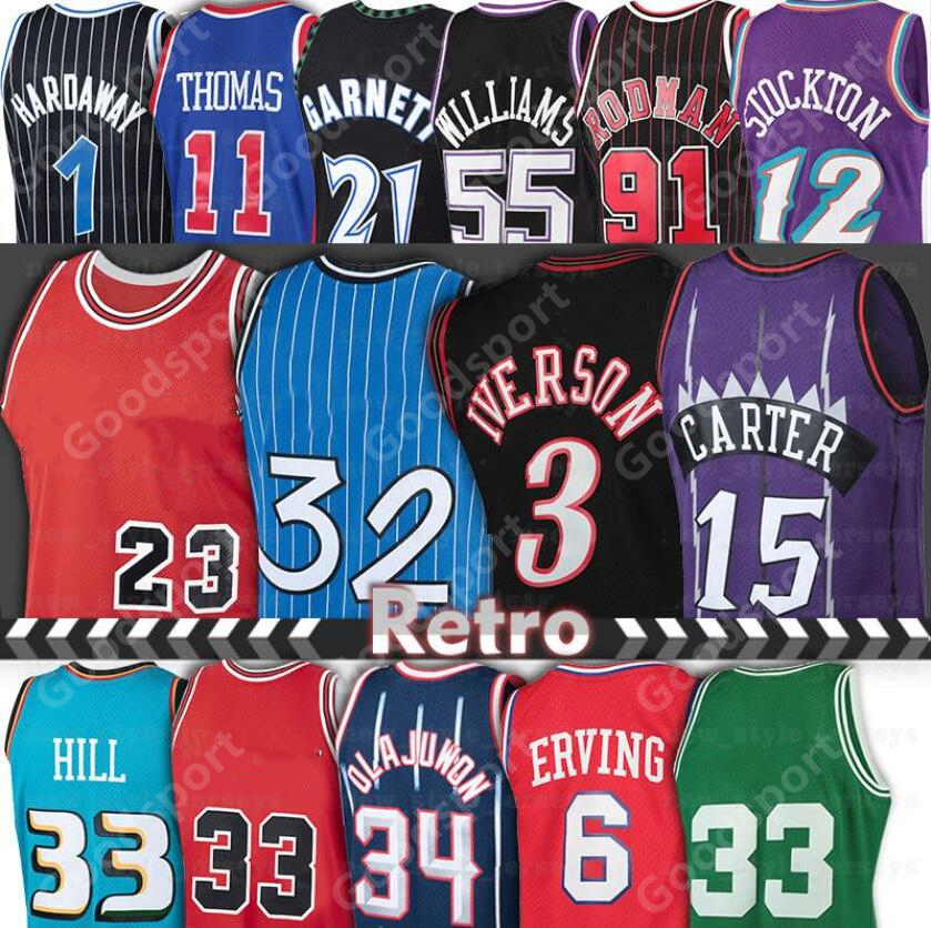retro Iverson Jersey Williams Bibby GARNETT Mcgrady johnson hardway Kemp Rodman Pippen Johnson Stockton Barkley Olajuwon EWING