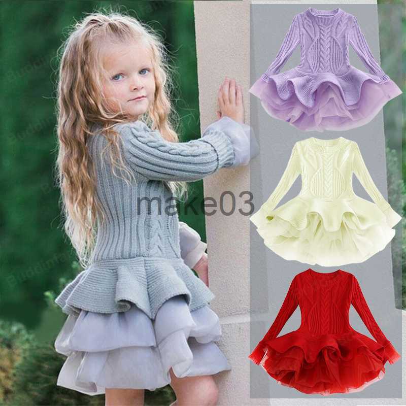 Cardigan Warm Sweater Dress Girls Knit Dresses Long Sleeve Floral Lace Dress Party Children Knitted Clothing Baby Kids Clothes Cotton J230801