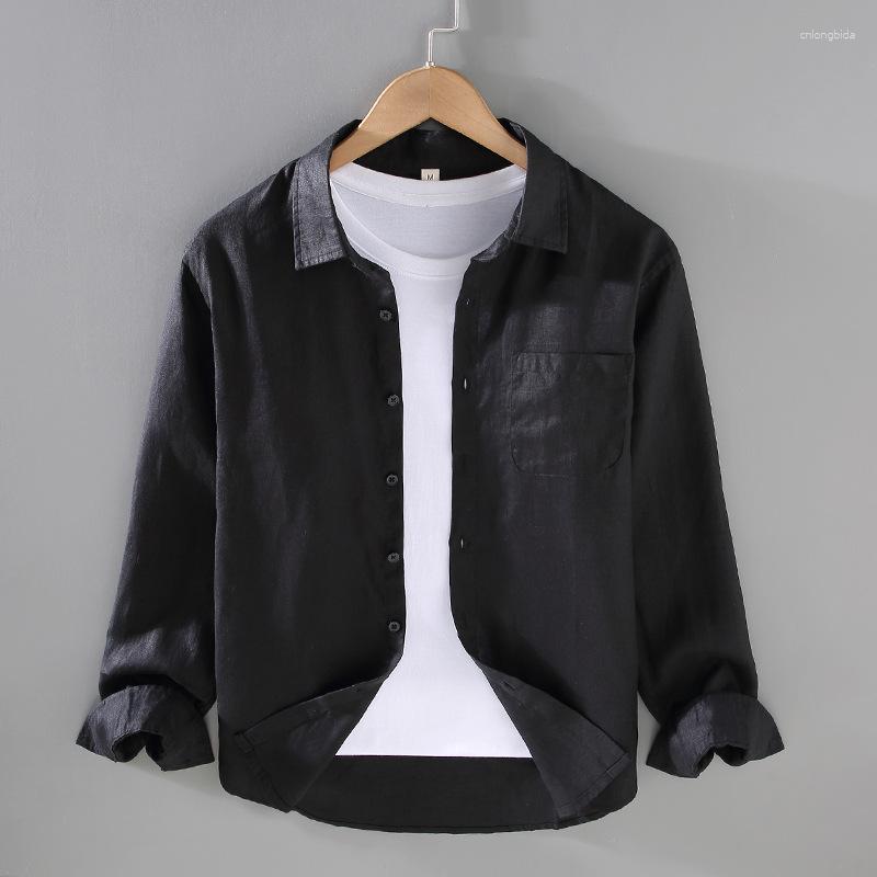 Mens Casual Shirts Pure Linen Long Sleeved Shirt For Men Summer Daily Thin Oversized Jacket Simple Cotton White