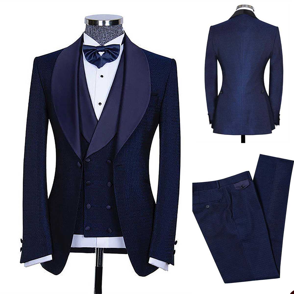 Denim Fabric 3 Pieces Wedding Tuxedos Men Suits Handsome Shawl Lapel One Button Customize Coat Vest Pants Fashion Formal Prom Party Tailored