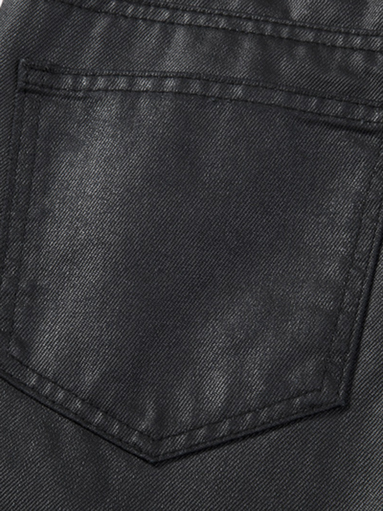 Mens Jeans Waxed Cotton Gothic Darkwear High Street Coat Autumn Fashion Straight Solid Black Chic Denim Pants 12A2908 230731