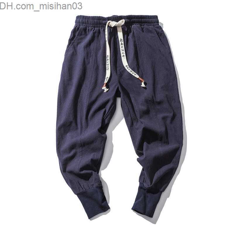 Men's Pants Spring casual oversized harem pants Men's street clothing Solid color Harajuku pocket pants Men's cotton linen elastic wais