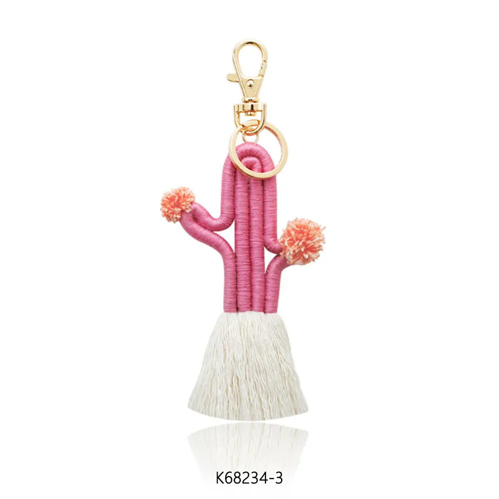 UPS Woven Hand Cactus Key Chain Accessories Bohemian Botanical Wer Tassel Bag Pendant Female
