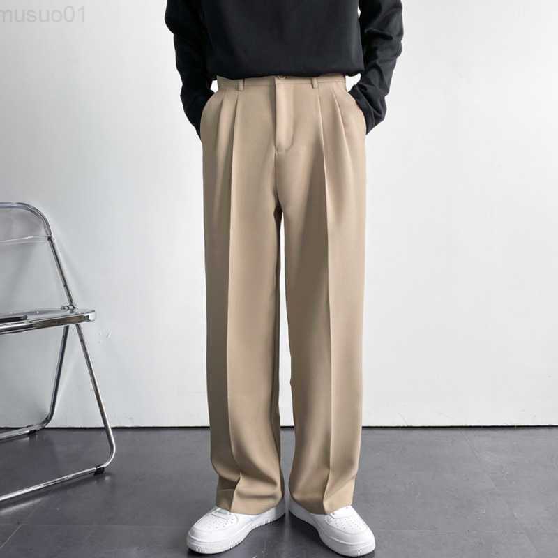 Men's Pants Men Suit Pants Solid Color Men's Wide Leg Suit Pants Casual New Streetwear Male Trousers Baggy Korean Style Straight Thin Pants 