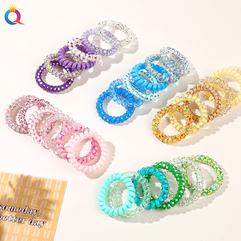 6Pcs/lot New Candy Color Telephone Wire Elastic Hair Rope Tie Women Girls Frosted Spiral Cord Rubber Band Stretch Head Band 2340