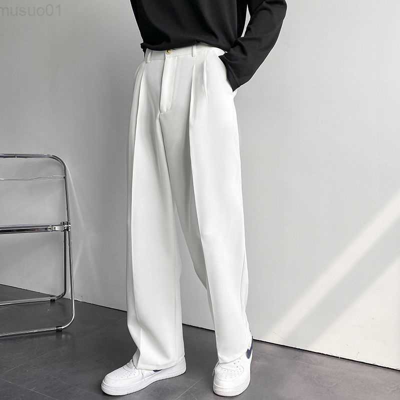 Men's Pants Men Suit Pants Solid Color Men's Wide Leg Suit Pants Casual New Streetwear Male Trousers Baggy Korean Style Straight Thin Pants 