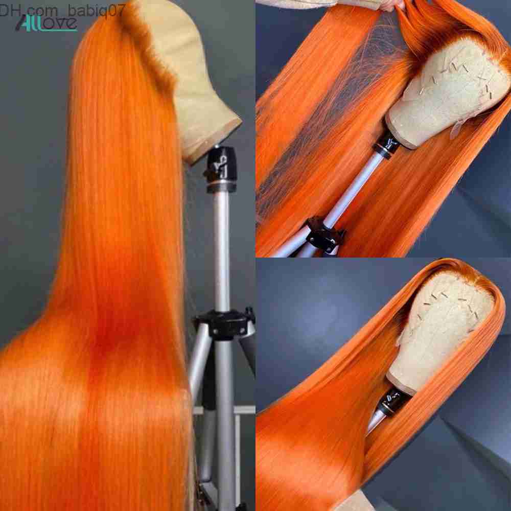 Synthetic Wigs 150 Density Ginger Lace Front Women039s Wig Straight 100 Human Hair High Definition Brazilian Remi Orange Lace Closed Wig Seam2012696 Z