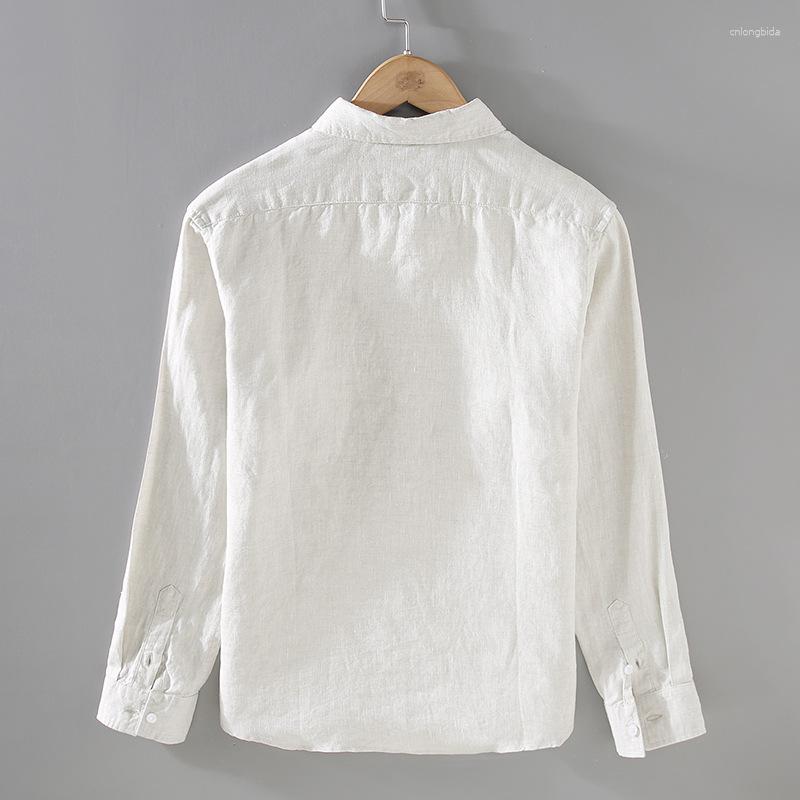 Mens Casual Shirts Pure Linen Long Sleeved Shirt For Men Summer Daily Thin Oversized Jacket Simple Cotton White
