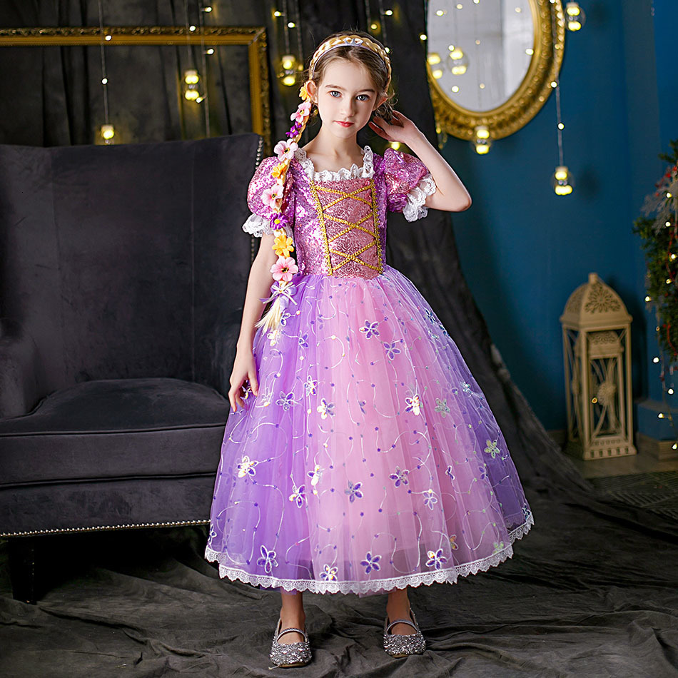 Cosplay Children Halloween Costume Little Girls Rapunzel Costume Sequins Purple Dress Kids Princess Cosplay Dress 3 4 5 6 7 8 9 10 Years 230731