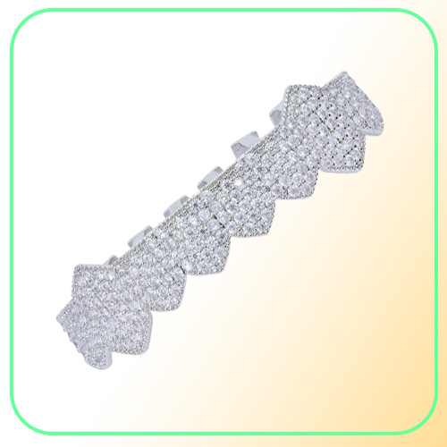 Iced Out Vampire Teeth Grillz Gold Silver Plating Micro Pave CZ Stones Mouth Grills fit Upper and Bottom