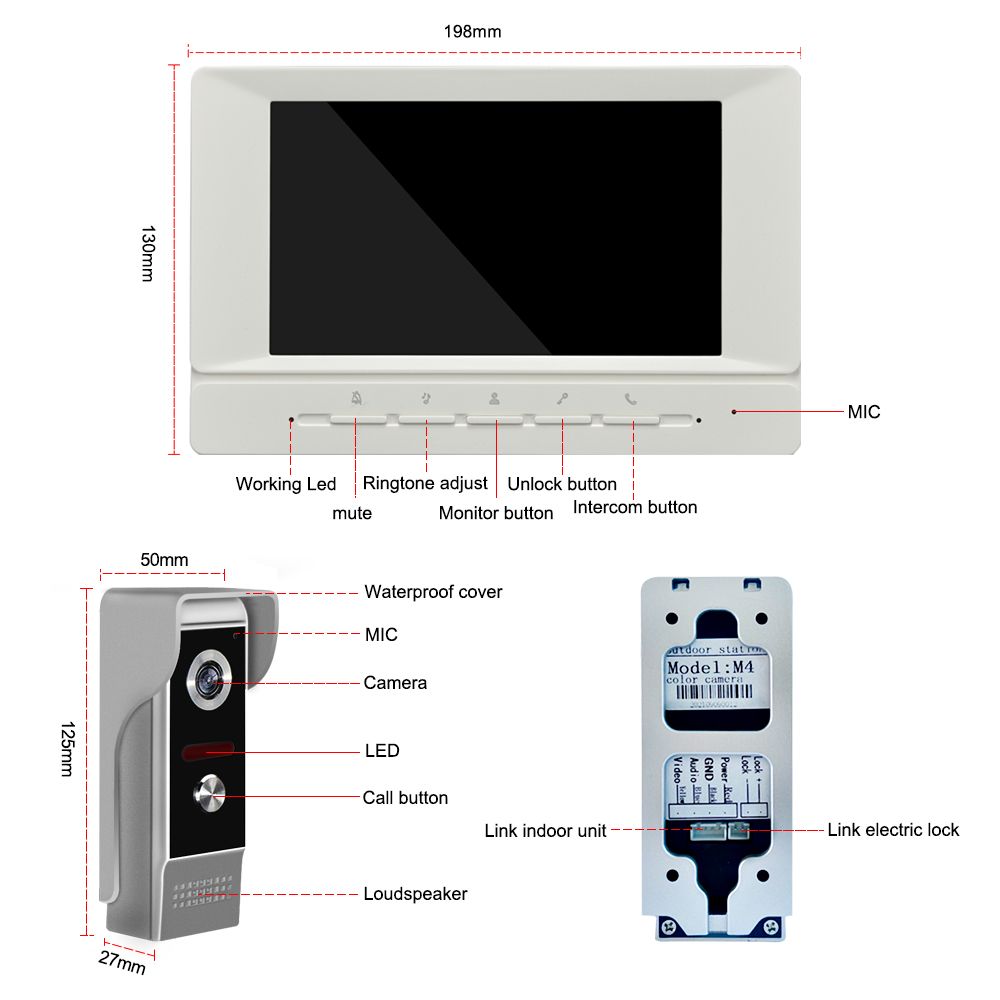 WIRED Video Intercom System 7 Inches Screen Support Unlock Monitoring for Villa Home Office Apartment