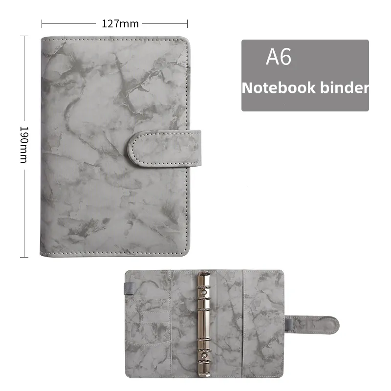 A6 Marbling color Notebook Binder PU Leather 6 Rings Notepad Spiral Loose Leaf Notepads Cover Diary Shell for Student Z11 LL