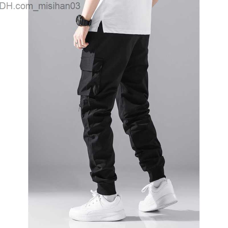 Men's Pants Men's zipper detail flip pocket side pull waist cargo pants Z230801