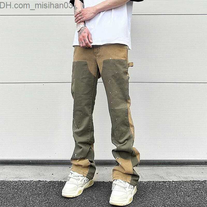 Men's Pants Street stitching spot ink men's micro flash pants Cleanfit casual wash bag straight Denim Trousers Y2K jeans Z230802