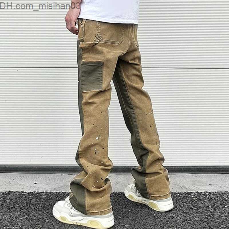 Men's Pants Street stitching spot ink men's micro flash pants Cleanfit casual wash bag straight Denim Trousers Y2K jeans Z230802