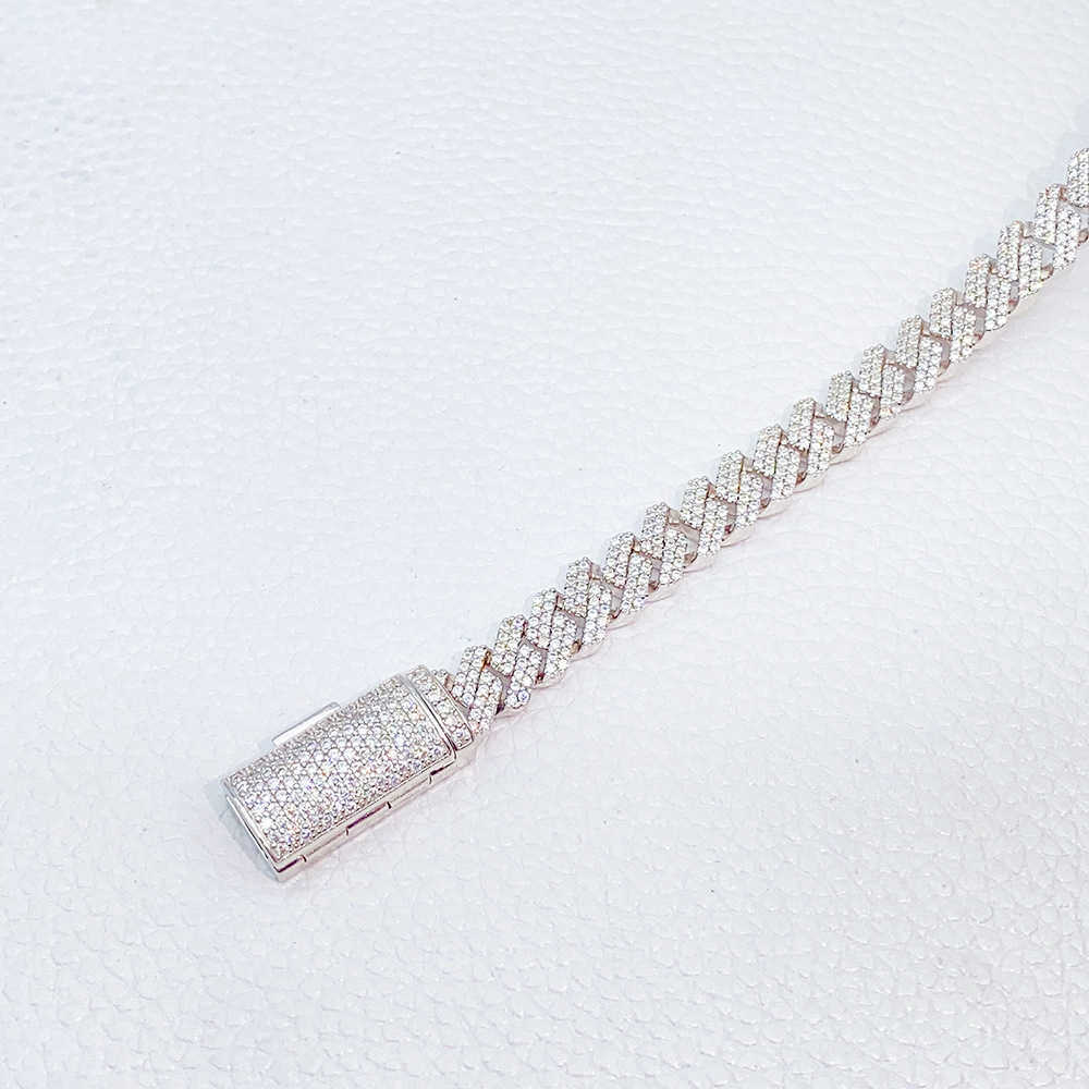 Trendy Cuban Chain Moissanite 8mm Dia Iced Out Personalized Necklace Sterling Sier