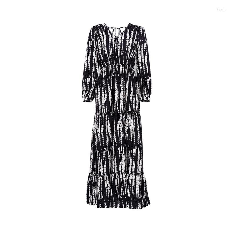Casual Dresses Women Sexy Backless Boho Party Dress Fashion Drawn Pleat Layered Loose Swing Beach Tie-dye Print V-neck Long