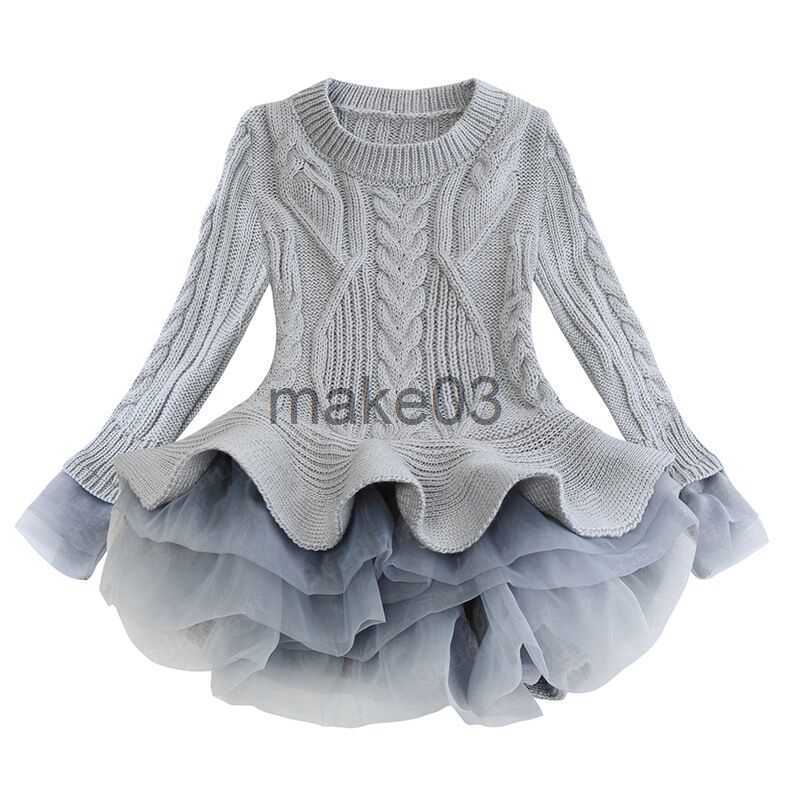 Cardigan Warm Sweater Dress Girls Knit Dresses Long Sleeve Floral Lace Dress Party Children Knitted Clothing Baby Kids Clothes Cotton J230801