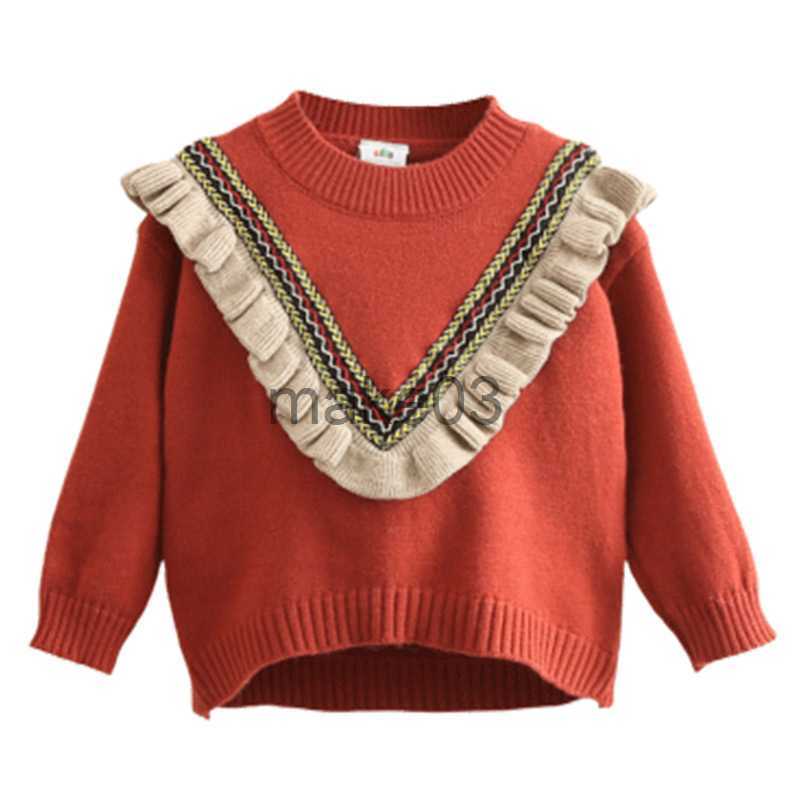 Cardigan 2022 Autumn Winter Spring 2 3 4 6 8 10 12 Years Children ONeck Knitted Pullover Cotton Ruffles Patchwork Kids Baby Girl Sweater J230801