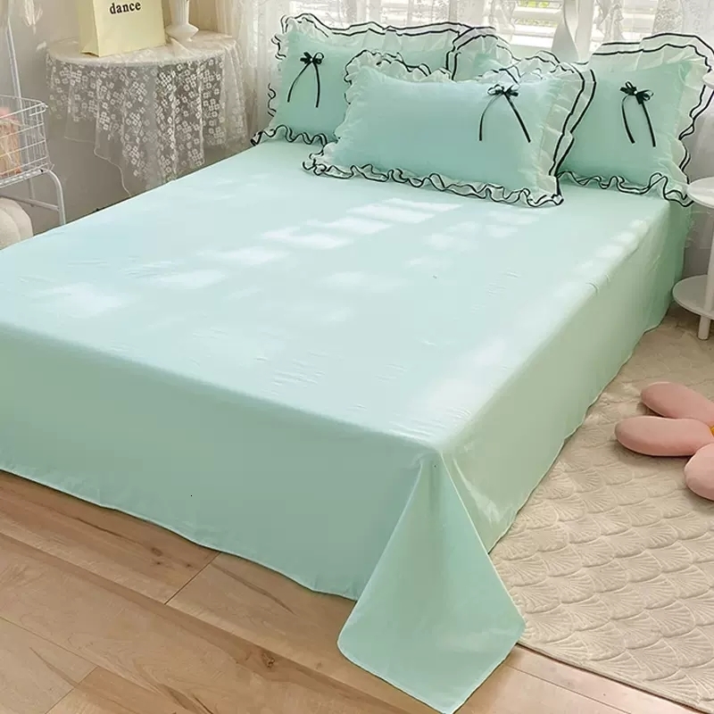 Bedding sets Korean Princess Style Set For Women Double Ruffle Lace Duvet Cover Full Queen Solid Color Comfortable Falt Bed Sheet 230731