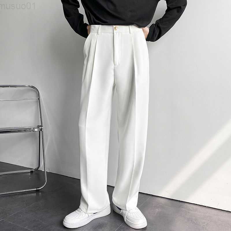Men's Pants Men Suit Pants Solid Color Men's Wide Leg Suit Pants Casual New Streetwear Male Trousers Baggy Korean Style Straight Thin Pants 