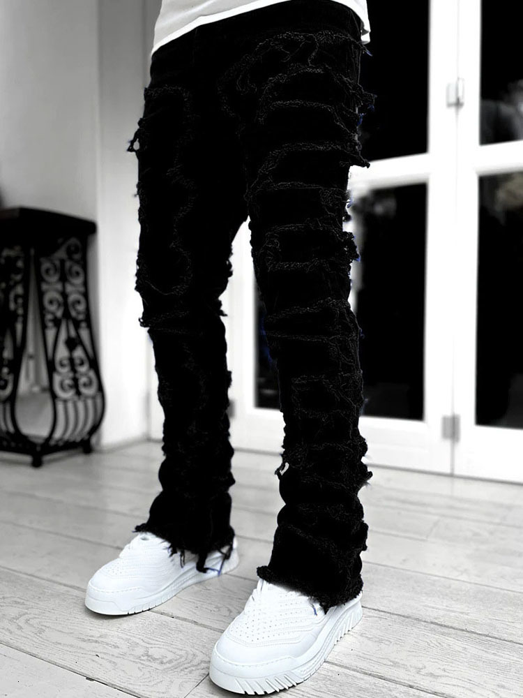 Men's Jeans Spring Autumn Individual Patched Pants Long Tight Fit Stacked Jeans For Men 230731