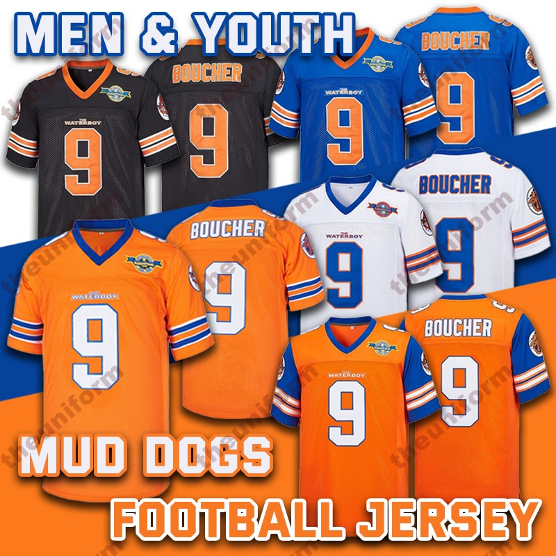 Men & Youth The Waterboy #9 Bobby Boucher Adam Sandler Mud Dogs 50th Anniversary Movie Football Jersey Stitched Size S-XXXL