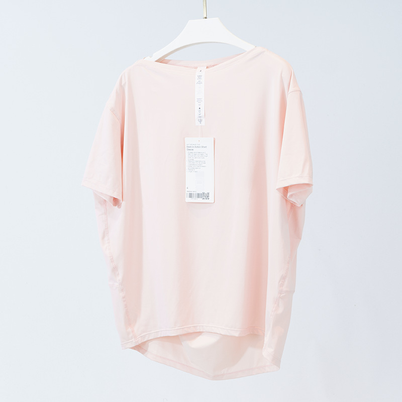 L813 Womens Yoga T-shirt Summer Top Womens Round Collar Short Sleeve Elastic Breathable Sports Fitness Solid Color