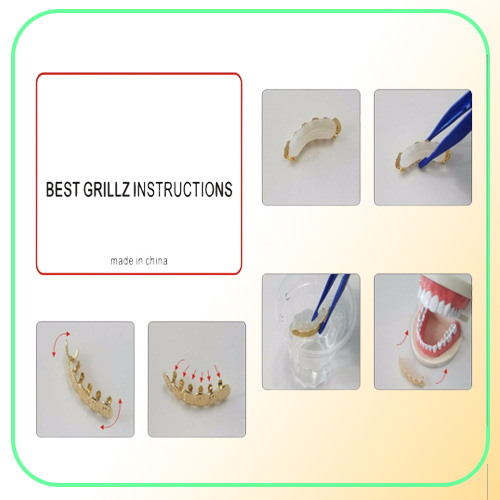 Iced Out Vampire Teeth Grillz Gold Silver Plating Micro Pave CZ Stones Mouth Grills fit Upper and Bottom