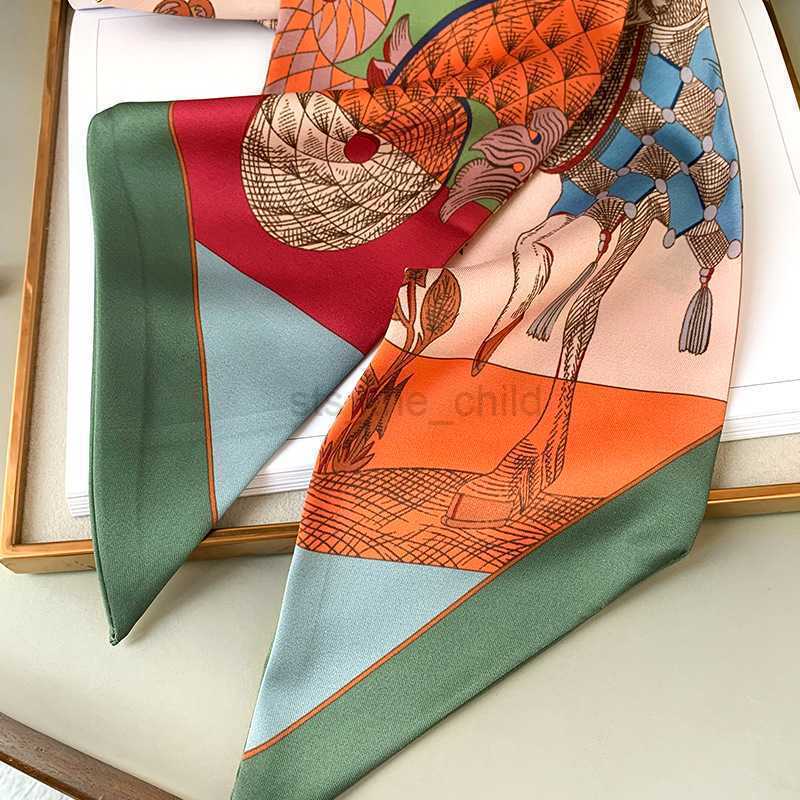 Scarves Long Silk Scarf Bag Tie Lady Neck Skinny Scarves Hairband Foulard Horse Print Brand Lady Neckerchief Ribbon Spring New Y23
