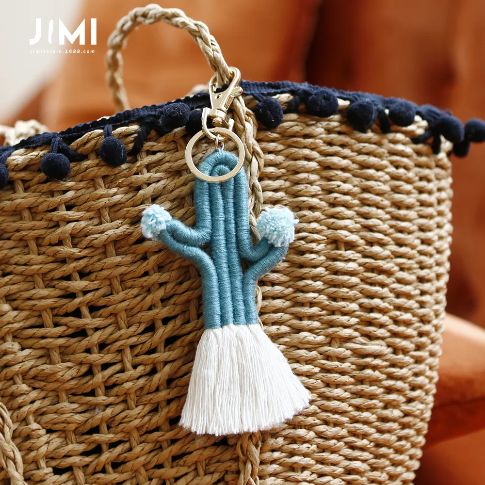 UPS Woven Hand Cactus Key Chain Accessories Bohemian Botanical Wer Tassel Bag Pendant Female