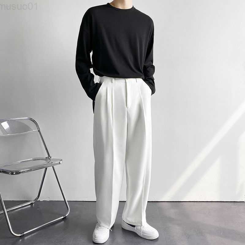 Men's Pants Men Suit Pants Solid Color Men's Wide Leg Suit Pants Casual New Streetwear Male Trousers Baggy Korean Style Straight Thin Pants 