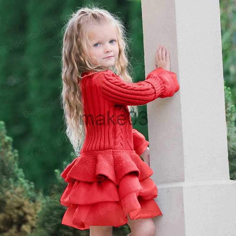 Cardigan Warm Sweater Dress Girls Knit Dresses Long Sleeve Floral Lace Dress Party Children Knitted Clothing Baby Kids Clothes Cotton J230801