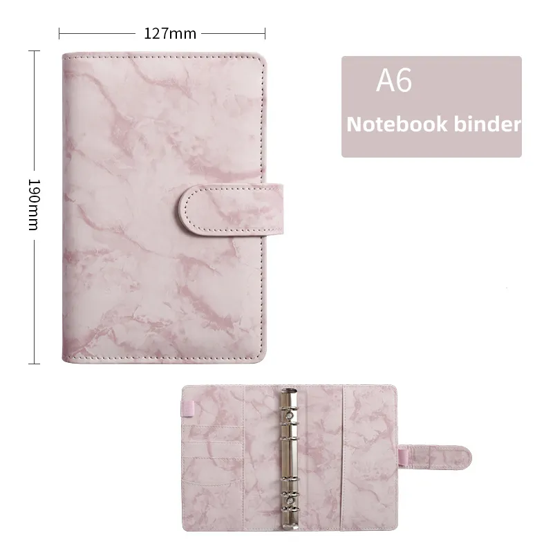 A6 Marbling color Notebook Binder PU Leather 6 Rings Notepad Spiral Loose Leaf Notepads Cover Diary Shell for Student Z11 LL