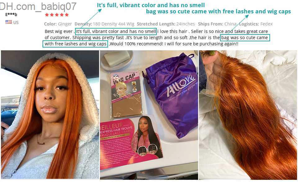 Synthetic Wigs 150 Density Ginger Lace Front Women039s Wig Straight 100 Human Hair High Definition Brazilian Remi Orange Lace Closed Wig Seam2012696 Z