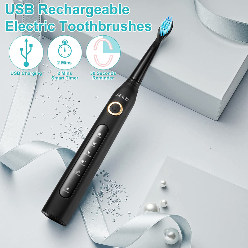 Toothbrush Seago Electric Sonic Toothbrush 507 USB Rechargeable Adults Waterproof Timer Electronic Tooth Brushes Replacement Heads For Gift 230802