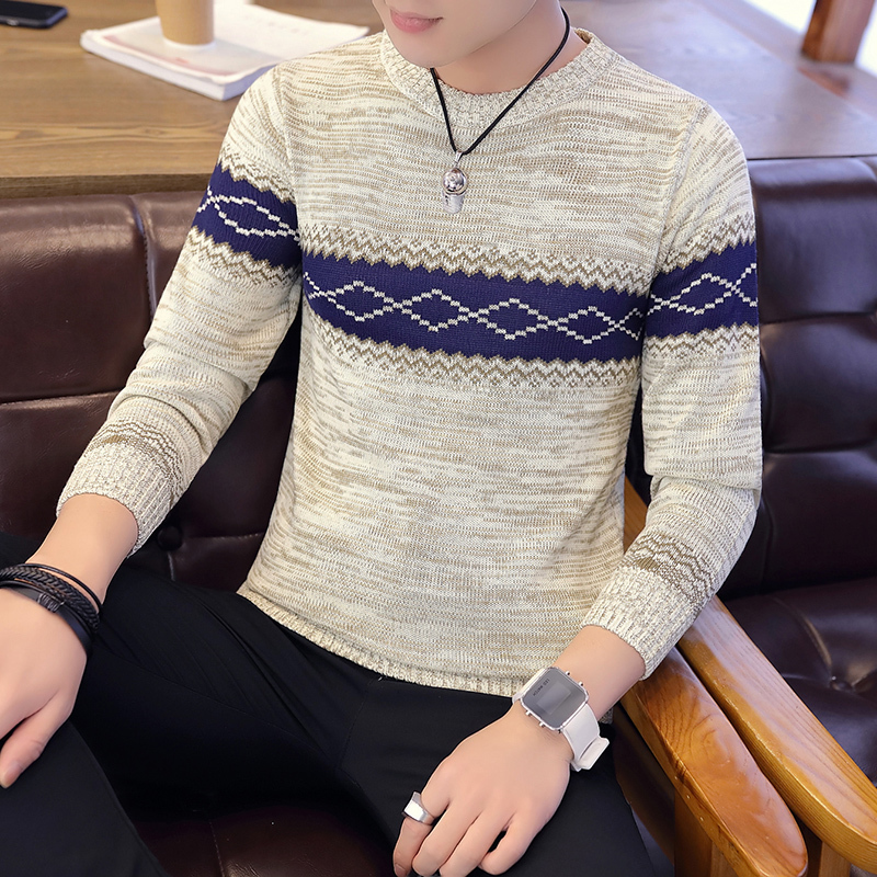 Men s Sweaters Spring and Autumn Thin Elastic Crew Neck Pullover Personality Stripe Colorblock Fashion British Style Sweater 230802