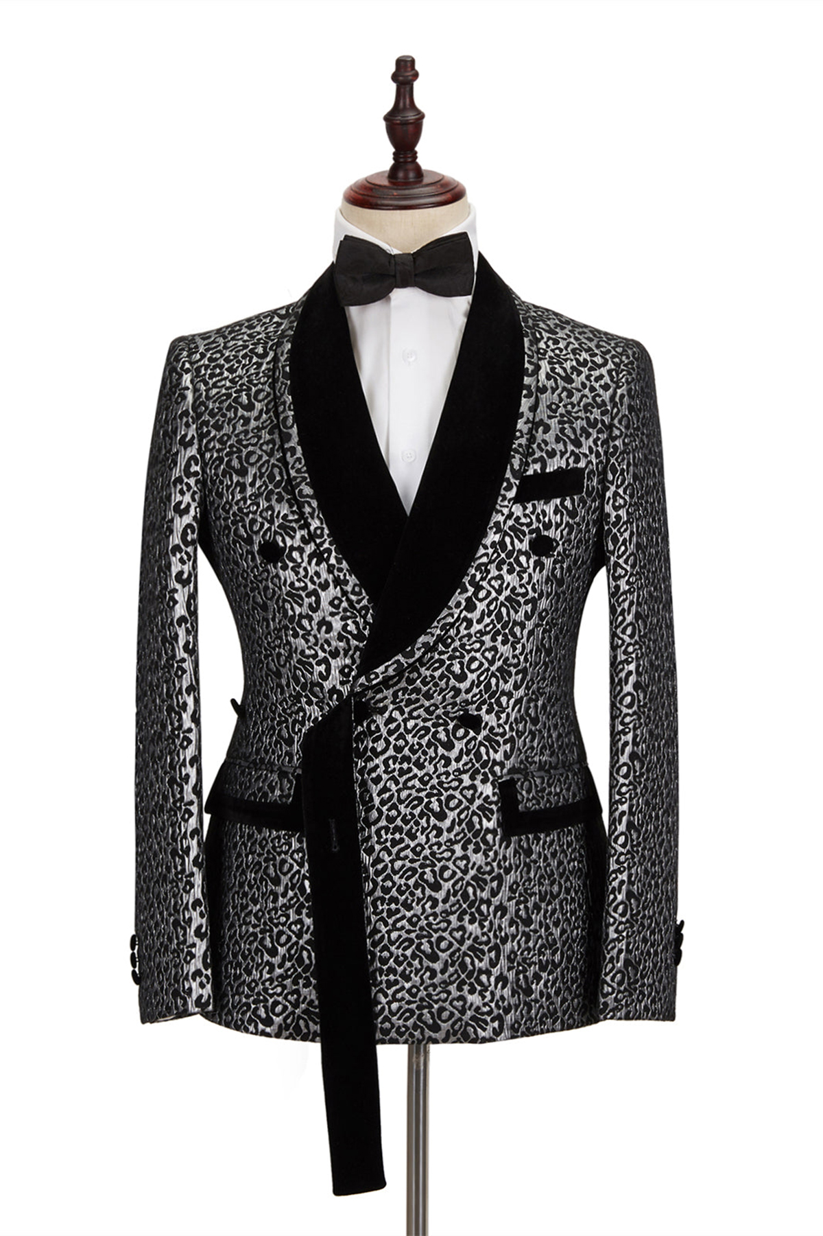 Leopard Print Tuxedo For Groom Silver-Black Men Suits 2 Pcs Blazer Pants Business Wedding Prom Party Custom Made