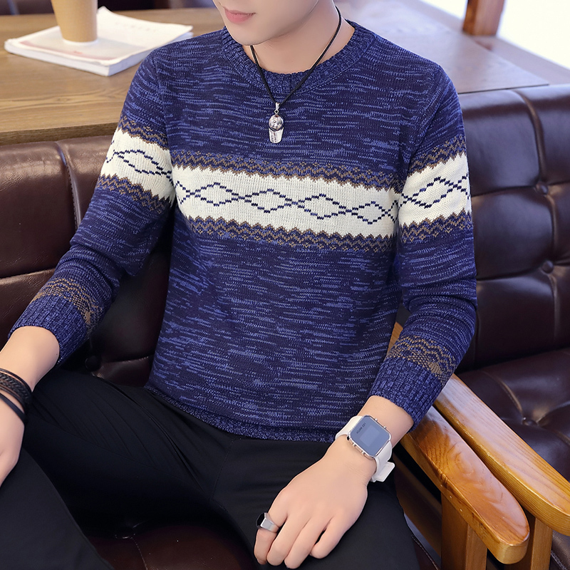 Men s Sweaters Spring and Autumn Thin Elastic Crew Neck Pullover Personality Stripe Colorblock Fashion British Style Sweater 230802
