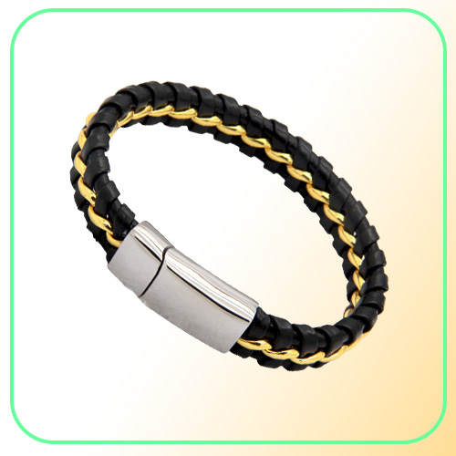 Unique Designer 316L Stainless Steel Bracelets Bangles Mens Gift Black Leather Knitted Magnetic Clasp Bracelet Men Jewelry