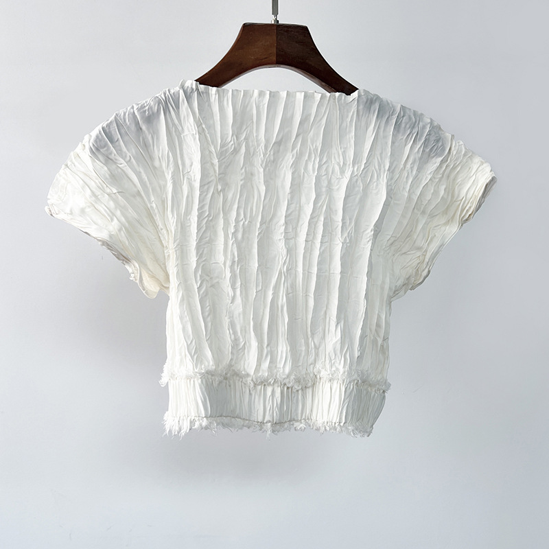 New t-oteme Sand Wash Electric Spinning Silk Pleated Silk Edge Top for Women+Half Skirt Summer Dress