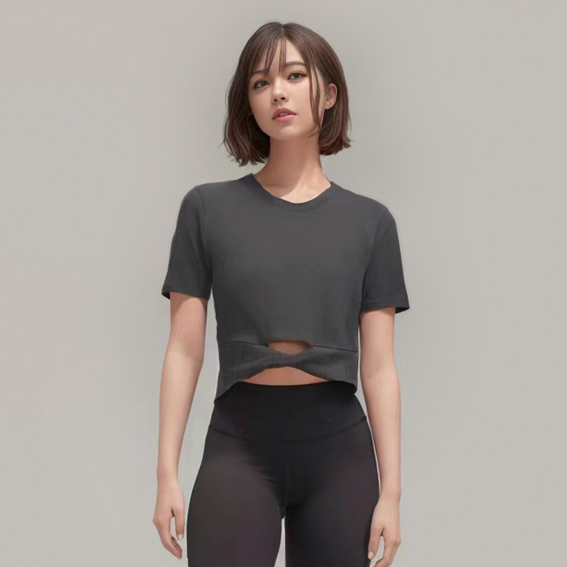 Women Yoga Cropped Women's Modal T-shirt Ribbed Crop Top Modal Short Sleeve Breathable Tight Sports Jogging