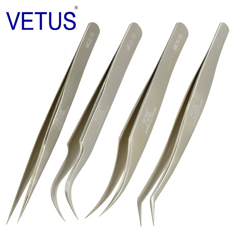 Makeup Tools 4pcs set Vetus MCS Series Bright Blue Premium Beauty Tweezers for Eyelashes Ultra Fine Tip Pinzas 230801
