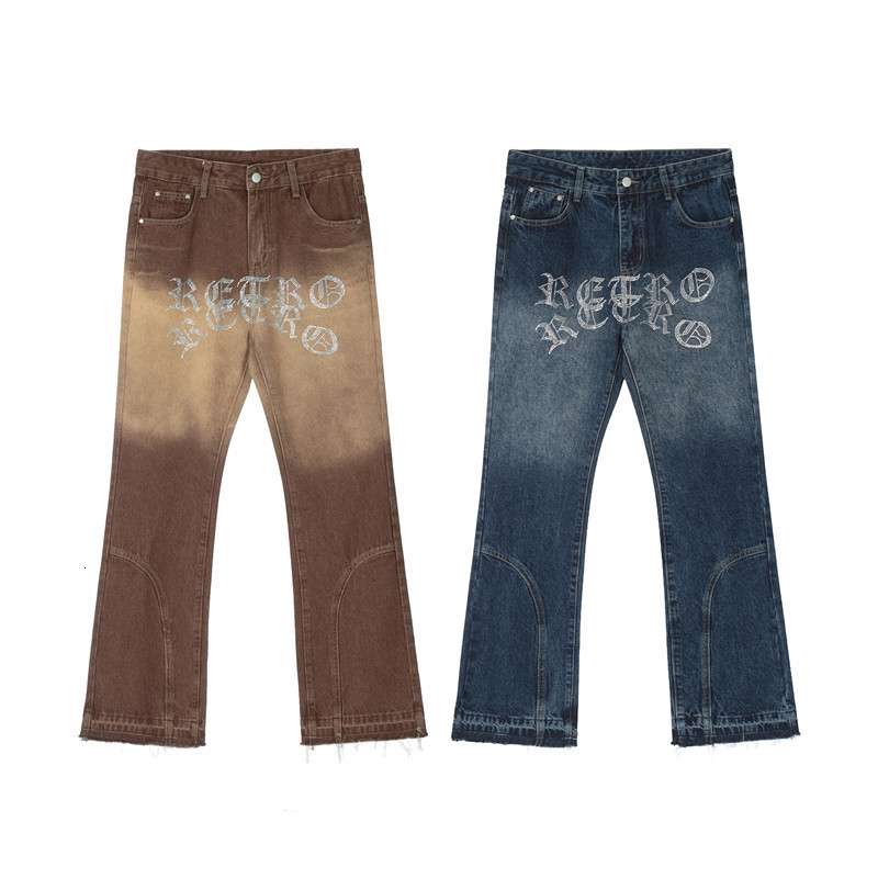 Mens Jeans Fashion Letter Brown Vintage Baggy Men Pants Straight Hip Hop Goth Denim Trousers Pantalones Vaqueros 230801