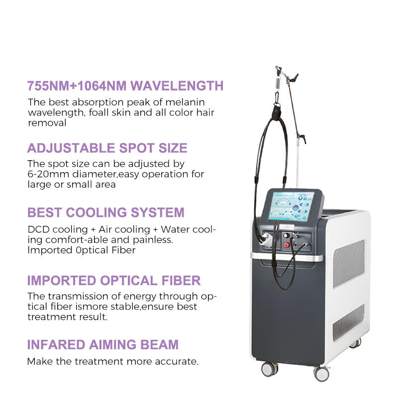 Big sale 755 1064nm long pulse nd yag alexand laser hair removal machine diode laser skin rejuvenation facial spider veins removal CE Certificate Vide