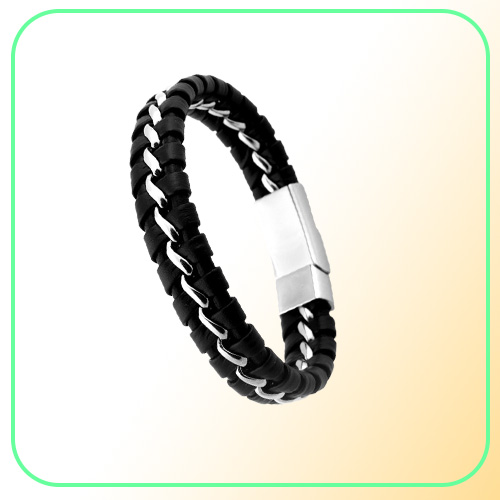 Unique Designer 316L Stainless Steel Bracelets Bangles Mens Gift Black Leather Knitted Magnetic Clasp Bracelet Men Jewelry