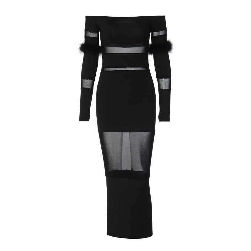 Women's 2023 Autumn New Fashion Splice Mesh One Shoulder Long Sleeve Dress for Women