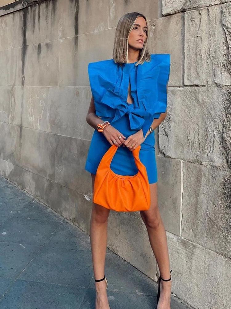 Casual Dresses Women 2023 Chic Fashion Puffy Bow Tie Upper Body Mini Dress Vintage Sleeveless Female