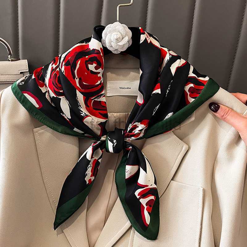 Scarves 2022 Design Square Silk Scarf Women Hairband Floral Printed Small Satin Shawls Foulard Neckerchief Female Headbands Bandana Y23 Y23