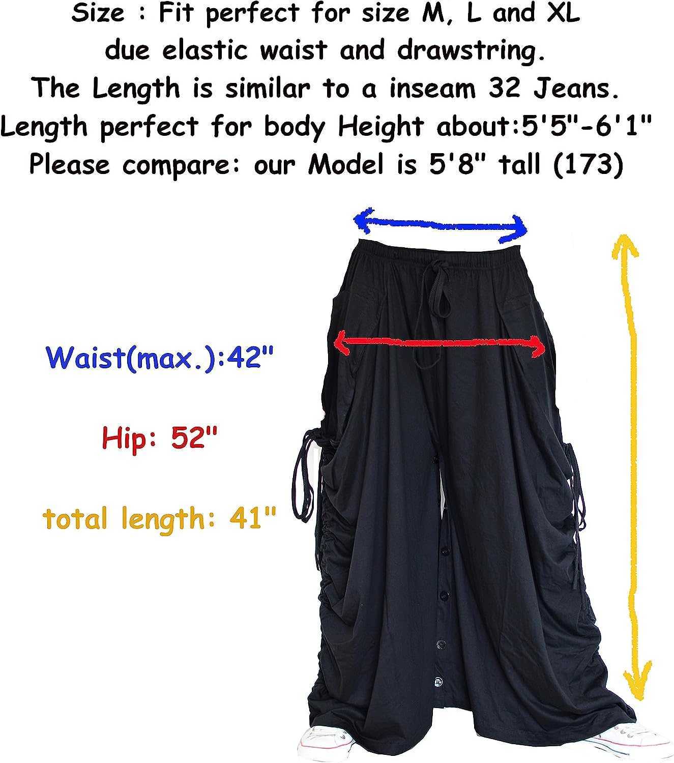 Women's Harem Pants Palazzo Dhoti Pants Lounge Trousers Convertible to a Skirt 2 Pockets Cotton